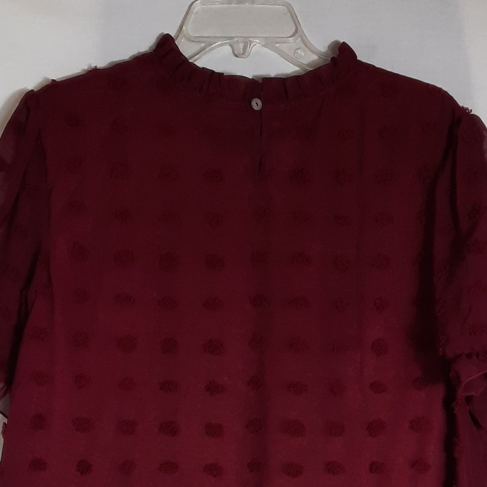 Shein Curve Plus Size 3XL Swiss Dot Top Blouse Size Burgundy Short Sleeve Lined - Picture 7 of 11